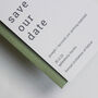 Hand Printed Green Save The Date Wedding Card, thumbnail 2 of 11