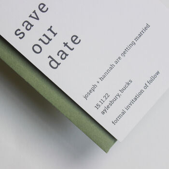 Hand Printed Green Save The Date Wedding Card, 2 of 11