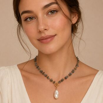 Semi Precious Gemstone Necklace With Baroque Pearl Drop, 5 of 9