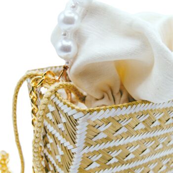 Tuparro White And Gold Handwoven Straw Basket Bag, 5 of 7