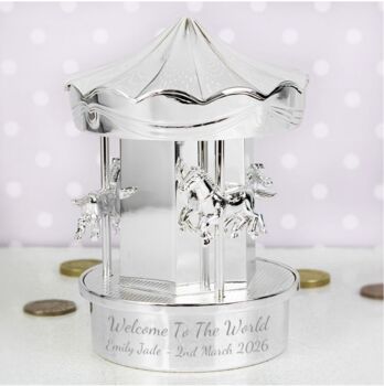 Personalised Silver Plated Carousel Money Box, 4 of 4
