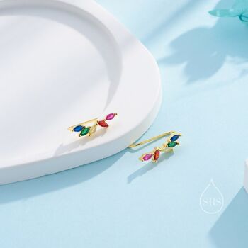 Sterling Silver Rainbow Marquise Cz Cluster Crawler Earrings, 7 of 11