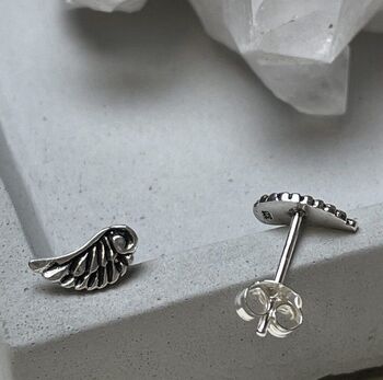 925 Sterling Silver Angel Wing Feather Studs, 5 of 5