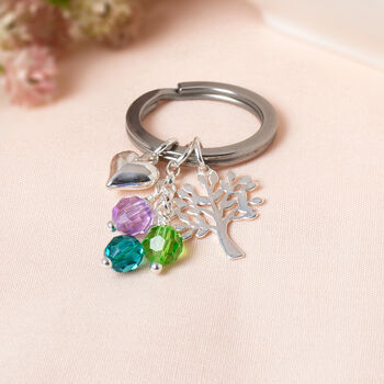 Family Tree Birthstone Key Ring Sterling Silver, 3 of 4