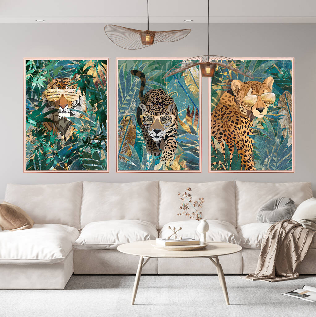 Three Prints Big Cats Jungle Tiger Cheetah Leopard Art, 1 of 8