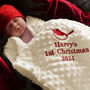 Personalised 1st Christmas Robin Baby Sherpa Blanket, thumbnail 1 of 6