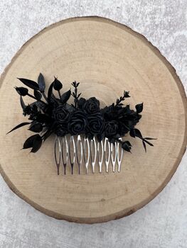 Gothic Black Flowers Hair Comb, 5 of 6