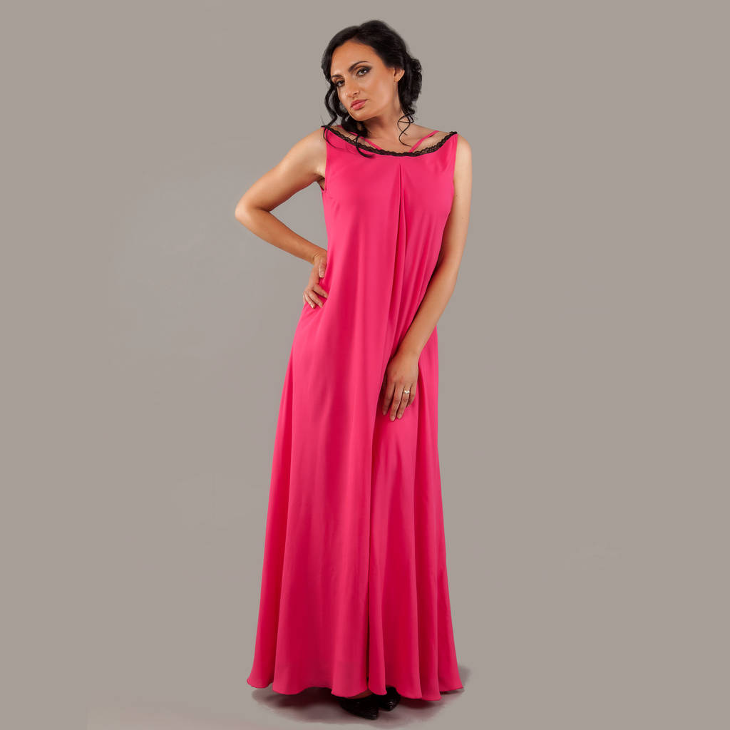 Coral Red Viscose Maxi Dress Alisa With Black Lace By Hanna Boutique ...