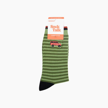 Embroidered Off Roader Striped Combed Cotton Socks In Green, 4 of 4