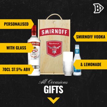 Personalised Smirnoff Vodka Gift Set Triple Distilled Gift Set With Rocks Glass And Fever Tree Lemonade 37.Five% Abv, 2 of 5