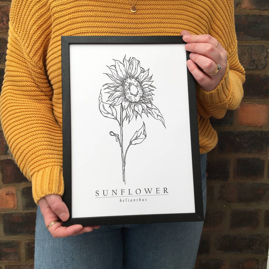 Hand Illustrated Sunflower Flower Print, 1 of 8