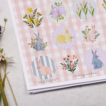 Floral Bunny Rabbit Circle Sticker Sheet, 2 of 2