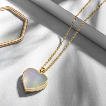 Mother Of Pearl Modern Heart Locket 18 K Gold Plate, 3 of 9