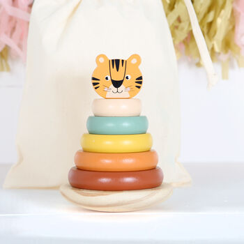 Wooden Tiger Stacking Toy With Personalised Bag, 2 of 3