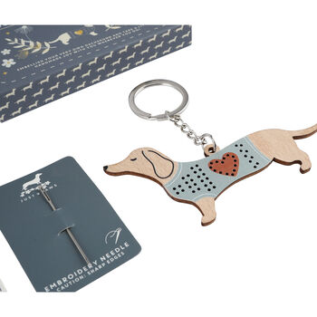 Wooden Dachshund Keyring Embroidery Kit | Craft | Hobby, 4 of 7