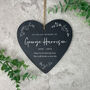 Personalised Wreath Memorial Slate Hanging Heart Decoration 15 X 16cm, thumbnail 1 of 6