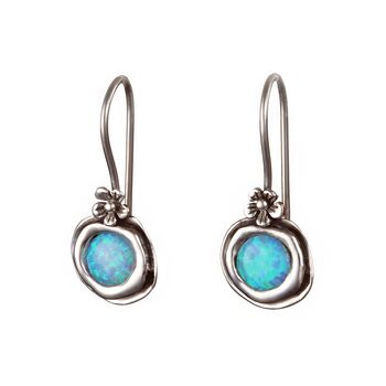 Molten Sterling Silver Blue Opal Flower Drop Earrings, 4 of 8