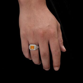 Mens Ring Orange Quartz Silver Gemstone Ring For Men, 6 of 11