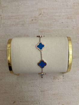 Adina Rose Gold Blue Clover Bracelet, 4 of 6
