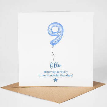 Personalised Blue Balloon 9th Birthday Card, 2 of 5