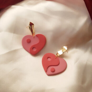 Yin Yan Hearts | Polymer Clay Statement Earrings, 6 of 8