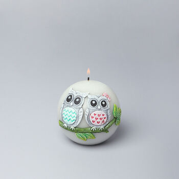G Decor Handmade Hootique Owl Couple Candle Grey Owls With Wide Eyes, 5 of 6