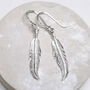 Sterling Silver Dangly Lucky Feather Earrings, thumbnail 1 of 7