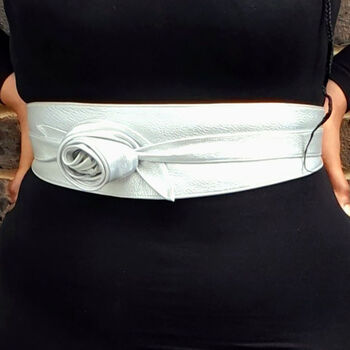 White 100% Leather Obi Belt One Size Fits All, 4 of 6