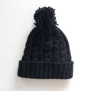 Fleece Lined Thick Cable Knit Bobble Hat, 6 of 6