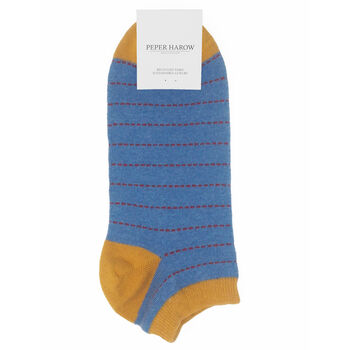 Block Stripe Aqua And Dash Blue Men's Trainer Socks, 7 of 7