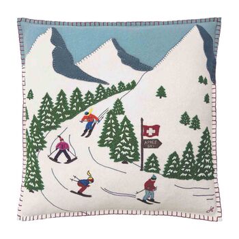 Wool Après Ski Run Hand Embroidered Cushion, 3 of 3
