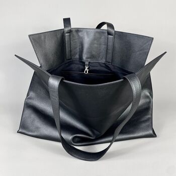 Extra Large Maxi Black Leather Carry All Tote Bag, 9 of 10