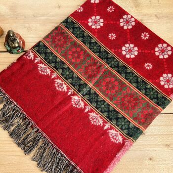 Handwoven Red Boho Recycled Cotton Throw Blanket, 8 of 9