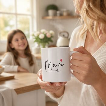 Elegant Script Mum Mug With Red Heart, 3 of 4