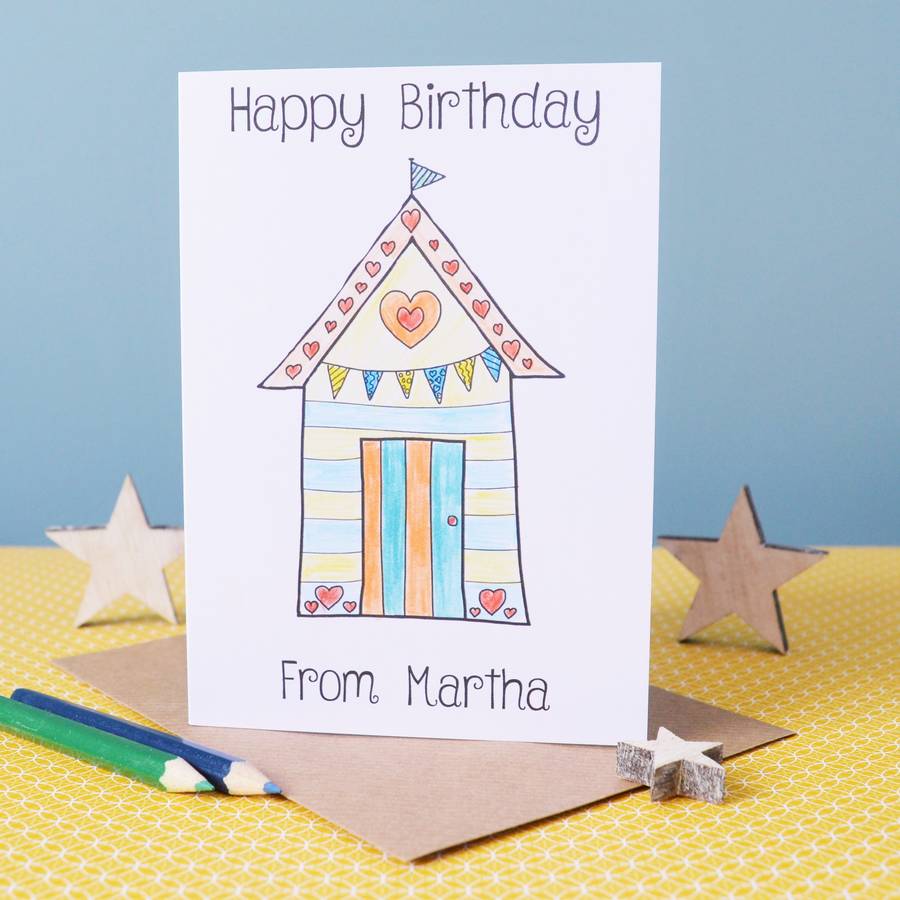 Download Personalised Colouring In Beach Hut Birthday Card By Make ...