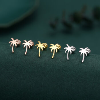 Palm Tree 18 G Screw Back Earrings With Ball Backs In Sterling Silver, 3 of 11