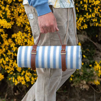 Core Moisture Resistant Picnic Blanket Blue Stripe, 3 of 5