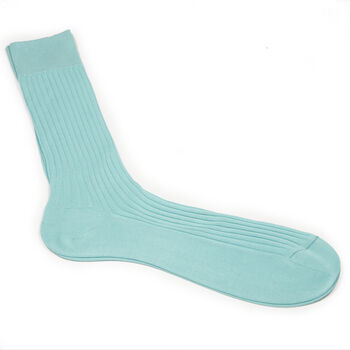 Mens Aqua Green Luxury Ribbed Dress Socks, 3 of 7