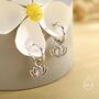 Lotus Flower Huggie Hoop Earrings With Lab Moonstone In Sterling Silver, thumbnail 1 of 11