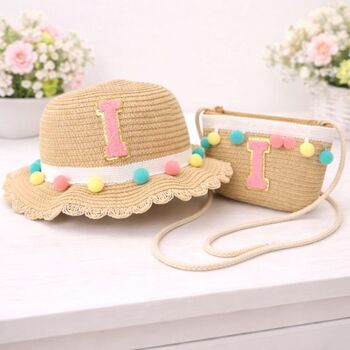Personalised Childrens Pom Pom Sun Hat Bag Set, 2 of 4