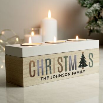 Personalised Wooden Triple Tea Light Christmas Box, 2 of 4