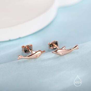 Sterling Silver Extra Tiny Dolphin Fish Stud Earrings, 7 of 12