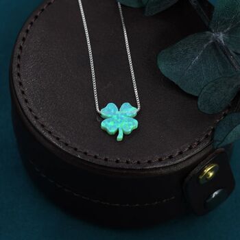 Green Opal Lucky Four Leaf Clover Shamrock Necklace, 4 of 9