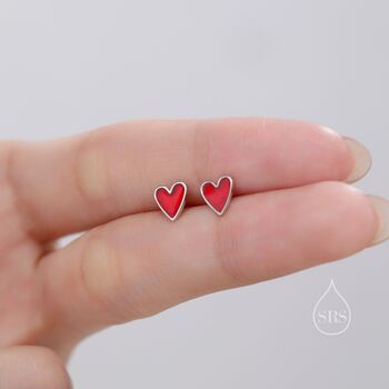 Sterling Silver Red Enamel Glaze Heart Stud Earrings, 6 of 12