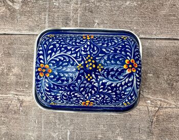 Handpainted Blue Swirl Patterned Butter Dish, 5 of 5