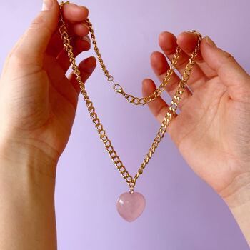 Puffy Rose Quartz Gemstone Heart Necklace, 2 of 8