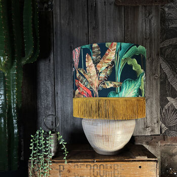 Magic Fruits Lampshade With Gold Lining And Fringing, 3 of 11