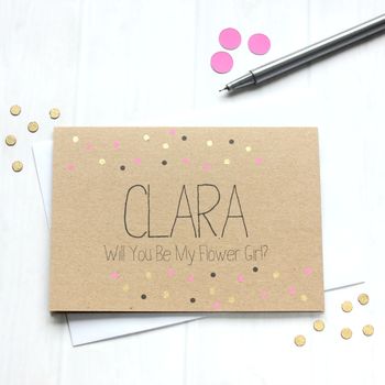 Personalised 'Be My Flower Girl' Gold Dots Wedding Card, 3 of 4