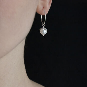 Silver Pearl Blossom Hoop Earrings, 3 of 3