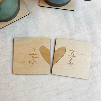 Personalised Couples Heart Coaster Set, 5 of 5